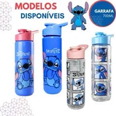 Garrafa Squeeze Plástico Stitch Com Tampa E Alça Infantil Adulto