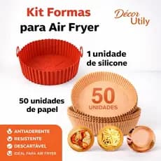 Kit Formas para Air Fryer – 1 Forma de Silicone + 50 Formas de Papel Descartáveis