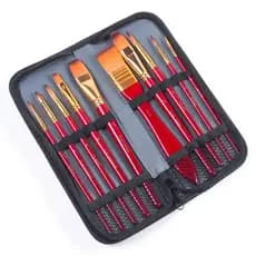 Kit 10 Pincel + Estojo Pintura Mdf Madeira Aquarela Tela Quadro Artesanato