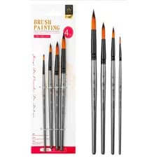 Kit 4 Pincéis Redondos Nylon Madeira Artesanatos Pinturas