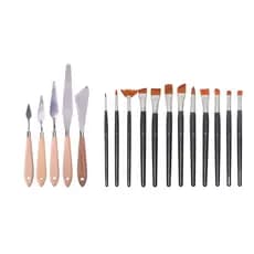 Kit 5 Espátulas + 12 Pincel Pintura Mdf Madeira Aquarela Tela Quadro Arte