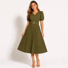 Vestido Plissado Moda Evangelica Feminino Com Cinto de Brinde