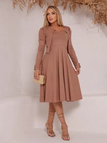 Vestido Rodado Feminino Midi Com Blazer 2 Peças Moda Evangelica, Casual