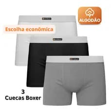 Kit 3 Cueca Boxer Masculina Algodão Conforto Premium HeroBeach Elástico Branco Zorba