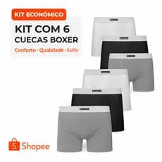 Kit 6 Cueca Boxer Masculina Algodão Conforto Premium HeroBeach Elástico Branco Zorba
