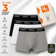 Kit 6 Cuecas Boxer Masculina HeroBeach 96% Algodão Premium Elástico Bordado Confortável