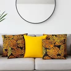Kit 4 Capas Almofada Coleção Nova C/ Zíper Decorativas Amarelo - Linha Fina Smaluby