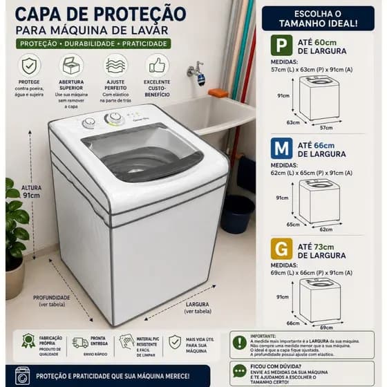 Capa Máquina de Lavar Impermeável Transparente PVC Premium Anti-Poeira Ajustável Universal Plastico Grosso
