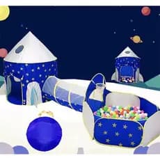 Barraca Menino Tenda Túnel 3x1 Foguete Cabana Com Piscina Be Bolinhas Infantil