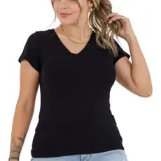 Blusa baby look feminina poliester basico gola v