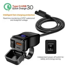 Carregador Rápido USB De 60W PD QC3.0 Para Motocicleta Tomada Dupla Com Interruptor Voltímetro À Prova D'água Adaptador De Fonte De Alimentação De 12V