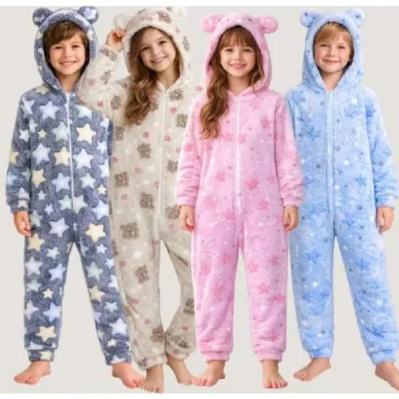 Pijama Macacão longo frio infantil juvenil soft