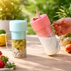 Mini Copo Caneca Liquidificador 420ml com 6 laminas com tampa e canudo Recarregavel Portatil