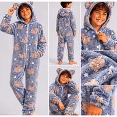 Pijama Macacão Menino Soft 3D Infantil  4 Ao 8  Ideal para o Inverno Quente e Confortável
