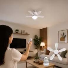 Ventilador de Teto E27 com LED Integrado 5 Pás Controle 3 Velocidades 3 Tons de Luz Ajustável Bivolt 85-265V
