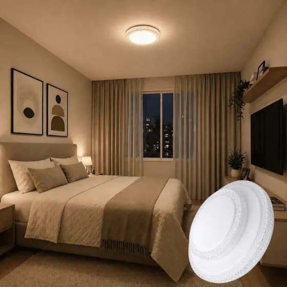 Luminária Painel Plafon Sobrepor Led 26W 3 em 1 Branco Frio Quente Neutro Efeito Brilho Cristal Sala Quarto Escritório