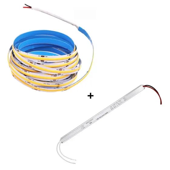 Kit Fita Cob Led 5 Metros 12V 252 Leds E Fonte De Energia Slim Driver  Bivolt Driver Para Fita