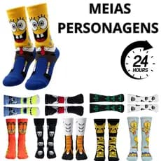 Meia Divertida de Personagem Cano Alto Unissex Estampas Exclusivas Algodão Confortável Envio Imediato Geek/ Nerd/ Gamer