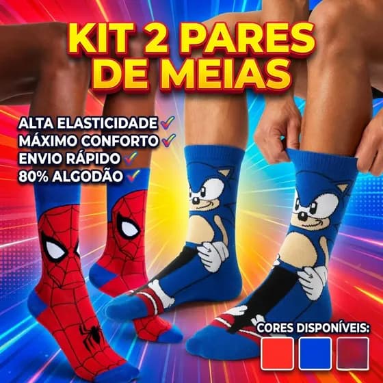 Kit 2 Pares de Meias Divertidas Adulto – Personagens | Unissex