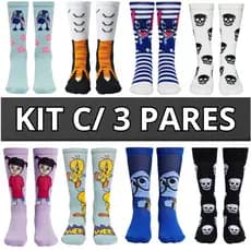 Kit 3 Pares de Meias Divertidas Adulto – Personagens | Unissex