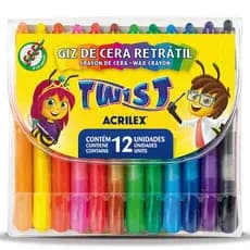Giz de Cera Retrátil Twist - 12 Cores - Acrilex