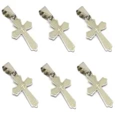 6 Pingentes Crucifixo Cruz Oração Pai Nosso Aço Inox Atacado