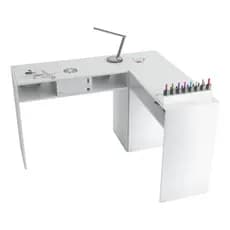 Mesa de manicure SugNails com sugador, design clean e profissional para unhas, modelo L, sem gaveta.