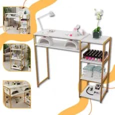 Mesa Para Manicure Industrial Nail Designer Bancada Esmaltes Estação De Beleza Metalon Com Nichos