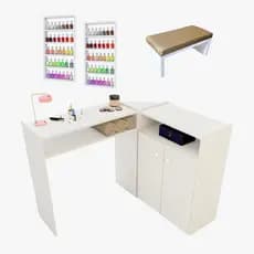 Mesa de Manicure em L com Design Premium – Inclui Apoio de Mãos - 2 Expositores para esmaltes