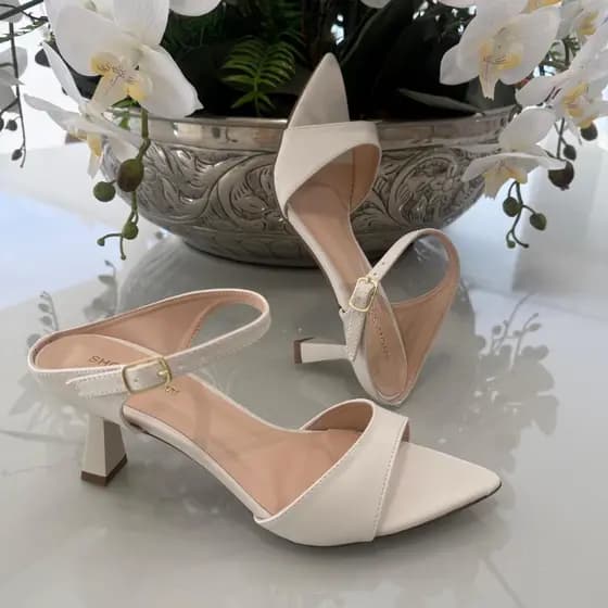 Sandália Tamanco Feminino Caramelo Salto taça 7 cm Bico Folha Confortavel Elegante