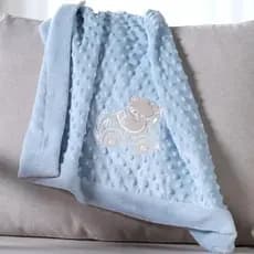Manta Bebê Soft Azul e Rosa com Bordado de Ursinho – Super Macia e Quentinha