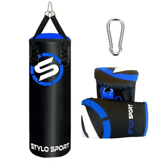 Saco De Boxe Pancada 90x100 Stylo Sport + 1 Par Luva Preto Com Azul