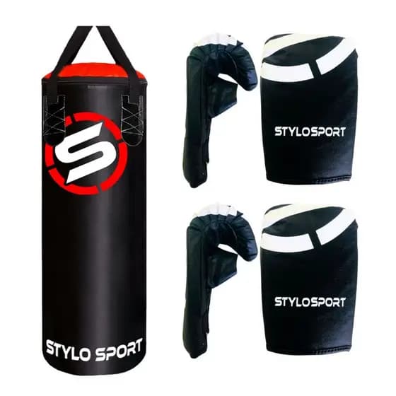 Saco De Boxe Pancada Muaythai Mma Stylo 70 + 2 Pares De Luva Adulto Preto