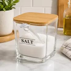 Saleiro de Cozinha Premium 300ml Cristal com Tampa e Colher de Madeira Miami - Hauskraft