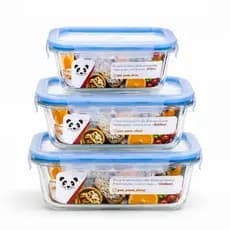Marmita de Vidro Kit 3 Potes Borosilicato Hermético 370ml 640ml 1040ml