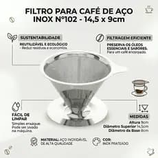 Coador de Café Inox Filtro 102 Reutilizável 14,5x9cm - Lyor