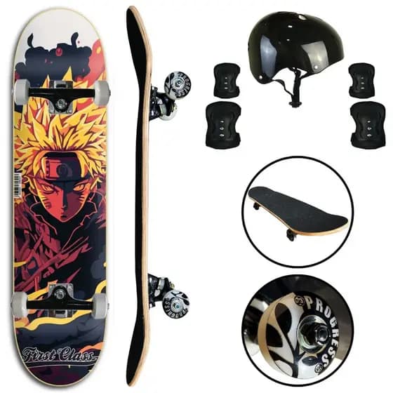 Skate Completo + Kit Proteção Unitoys Suporta Até 100kg