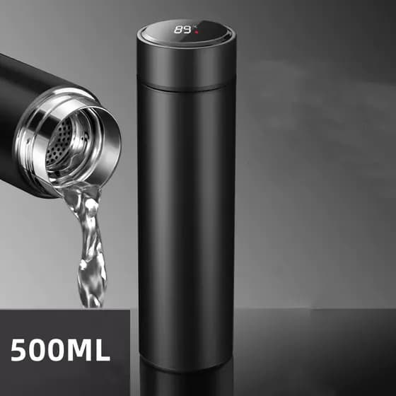 Kit 02 Garrafas Térmica Com Termômetro Led Digital Em Aço Inox Café Água Quente Gelado 500ml