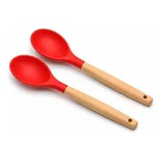 Kit 02 Colheres para Cozinha Silicone Madeira 29cm