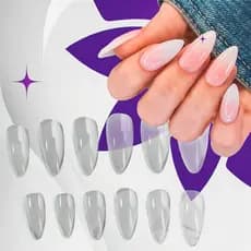 100 Unhas Postiças Inteiras AMENDOADAS Transparente/Leitosa Tips