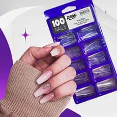 Kit 100 Unhas postiça Bailarina Natural (Branca/transparente)