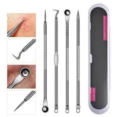 Kit Acne Espinha Removedor De Cravos Profissional 4 Pçs de Ponta Dupla com Pinça/Extrator/Agulha
