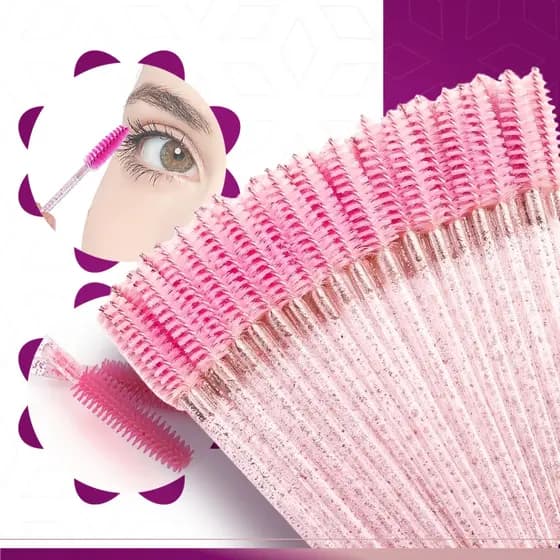 Kit 50/100 Escovas De Cílios E Sobrancelha Descartáveis Com Glitter