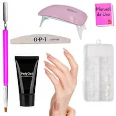 Kit Alongamento Poligel Polygel + Molde F1 + Lixa + Mini Cabine De Unha + Pincel Reto