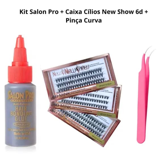 New Show Super Cola 30ml Salon Pro + Pinça Vetus +Caixa Com Cílios postiços 6D MINK 30P-Tufos Sem nó