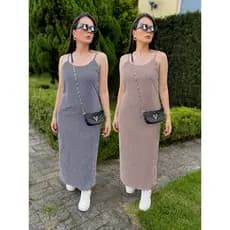 kit 2 Vestido Longo Feminino Casual Dia A Dia Listrado Com Fenda Alça Leve Viscose