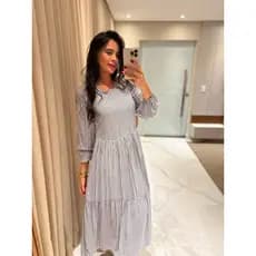 Vestido Feminino Midi Manga Longa Elegante Vestido Igreja Casual Moderno Estampa
