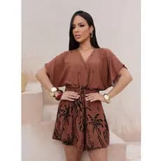 Macaquinho Curto Feminino Verão Macacão Soltinho Leve Amarração Moderno Blogueira