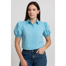 Camisa Feminina Social Manga Bufante Princesa Camiseta Botão Elegante Patricinha Gola