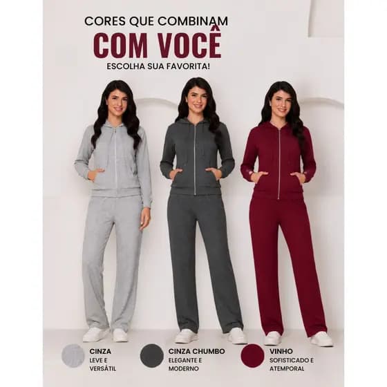 Conjunto Feminino Moletinho Inverno Blusa Frio Calça Conjunto Moletom Leve 2 Peças M ao GG